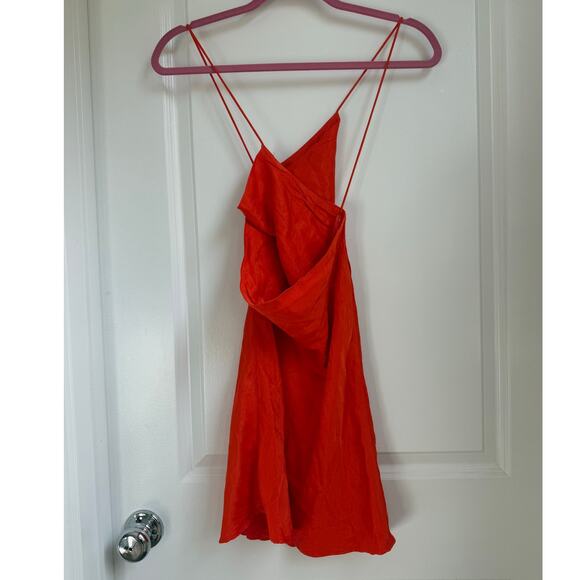 Zara Orange Satin Effect Mini Slip Dress Small - Picture 4 of 5